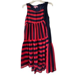 Anthropologie Eva Franco Whimsy Goth Dress Abstract Red Blue Striped SZ 4